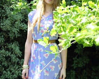 Poppy, French Vintage, 1970s Pastel, Floral Mini Dress, from Paris