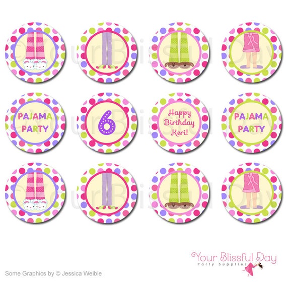 PRINTABLE Girl Pajama Party Circles (Personalized) #563 Il_570xn
