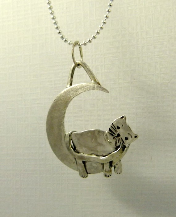 Sleepy Cat Monroe Naps On The Moon Up cycled Sterling Silver