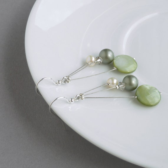 Sage Green Bridesmaids Earrings Celadon by annakingjewellery