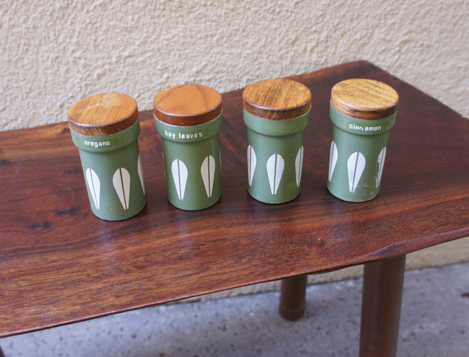 Cathrineholm Green Lotus Spice Jars, Spice Tins with Teak Wooden Lids