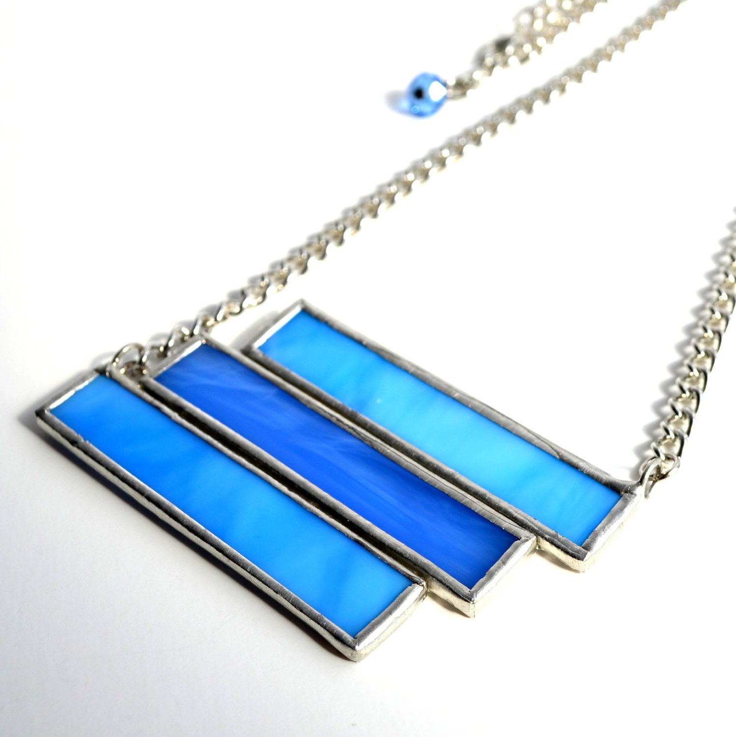 Stained Glass Jewelry Blue Statement Necklace Geometric