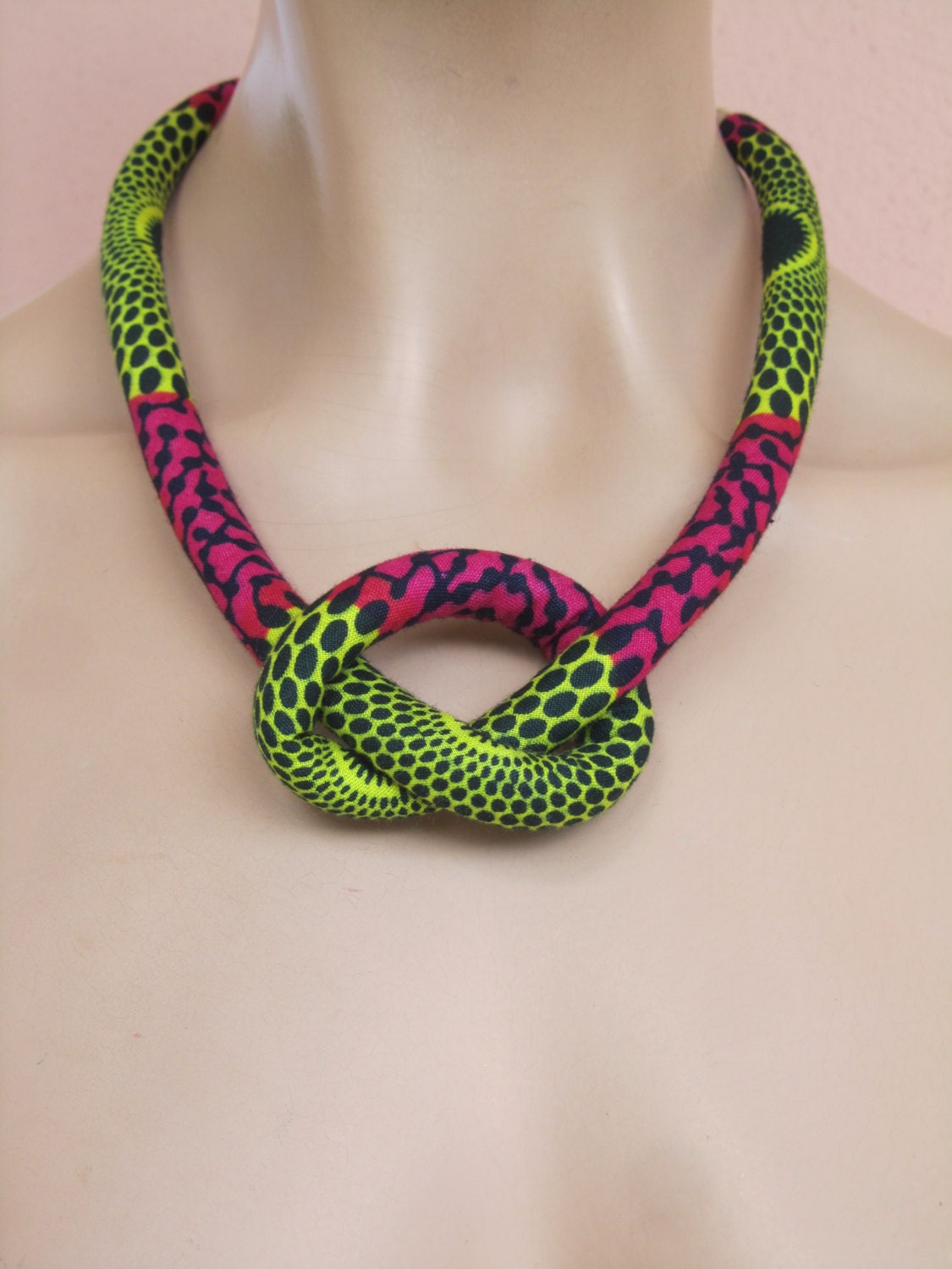 Single fabric cord necklace / wax print fabric necklace