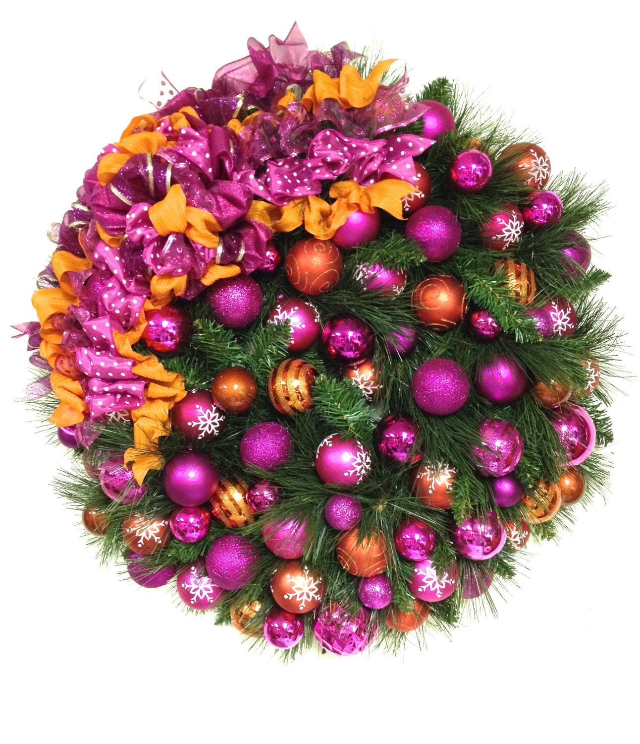 Bright Christmas Wreath Pink and Orange by SandyNewhartDesigns