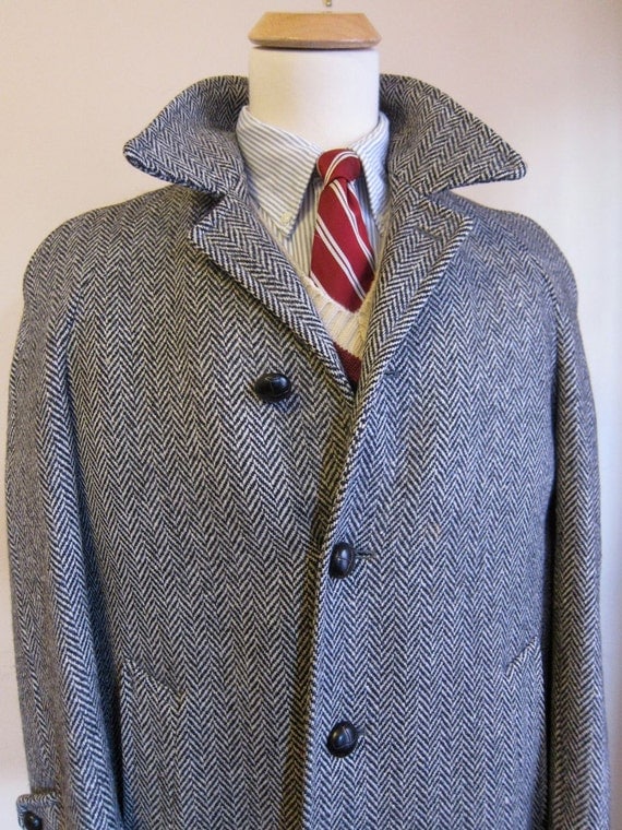 Vintage Crombie Heavy Tweed Herringbone Raglan Overcoat 40R