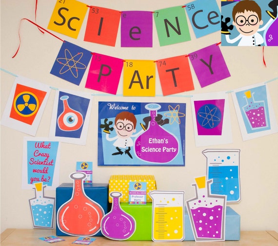 Science Party Decorations & Props Printable Kit - INSTANT DOWNLOAD - Boy Brown Hair Il_570xn