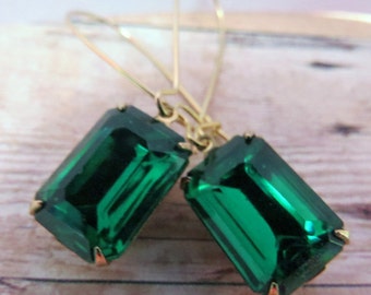 Gold Emerald Earrings Green Earrings Bridal Earrings Bridesmaid Gift, Emerald Green Earrings Wedding Earrings ~ Angelina Jolie
