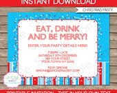 Christmas Party Invitation - Red & Blue - INSTANT DOWNLOAD - EDITABLE file that you personalize at home with Adobe Reader Il_170x135