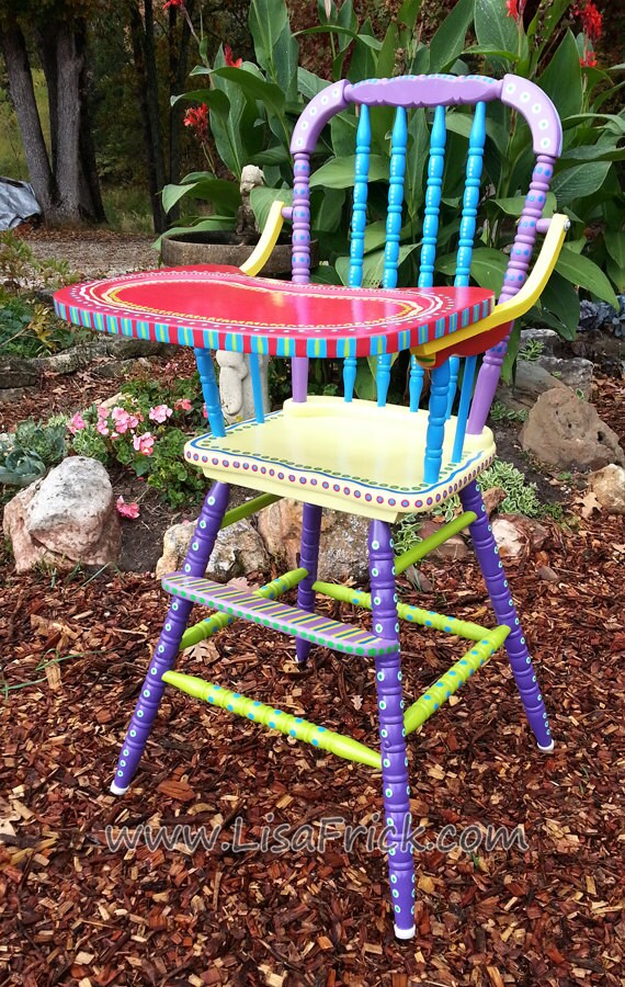 SOLD Antique Hand Painted Colorful High Chair