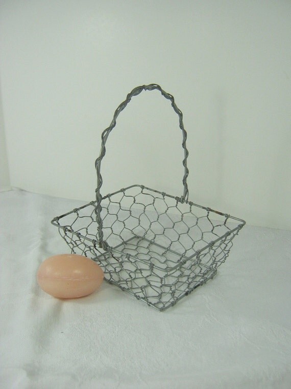 Vintage CHICKEN WIRE BASKET Rustic Storage by LavenderGardenCottag