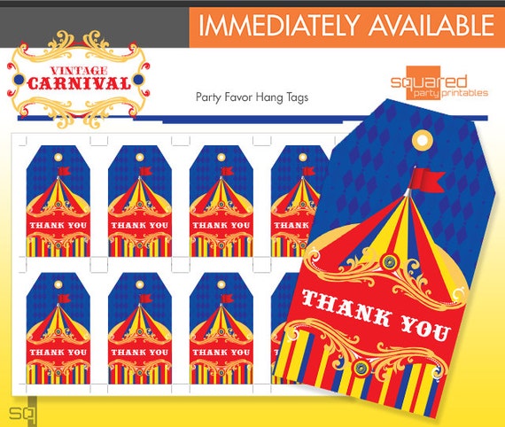 Vintage Carnival Circus Favor Tags - Printable Birthday Party - DIY Print - Primary Colors - Instant Download Il_570xn