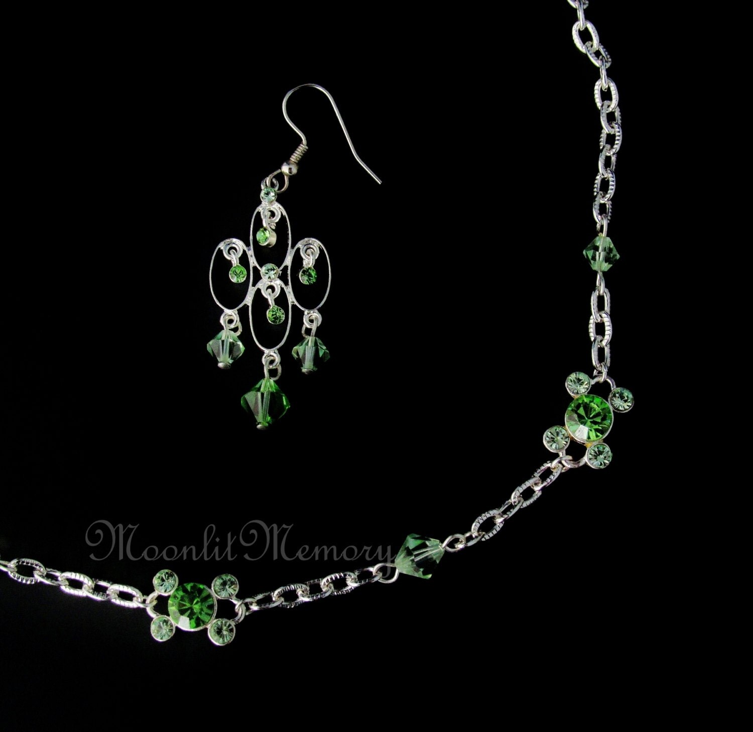 Green Jewelry Set Swarovski Crystals Short by MoonlitMemory