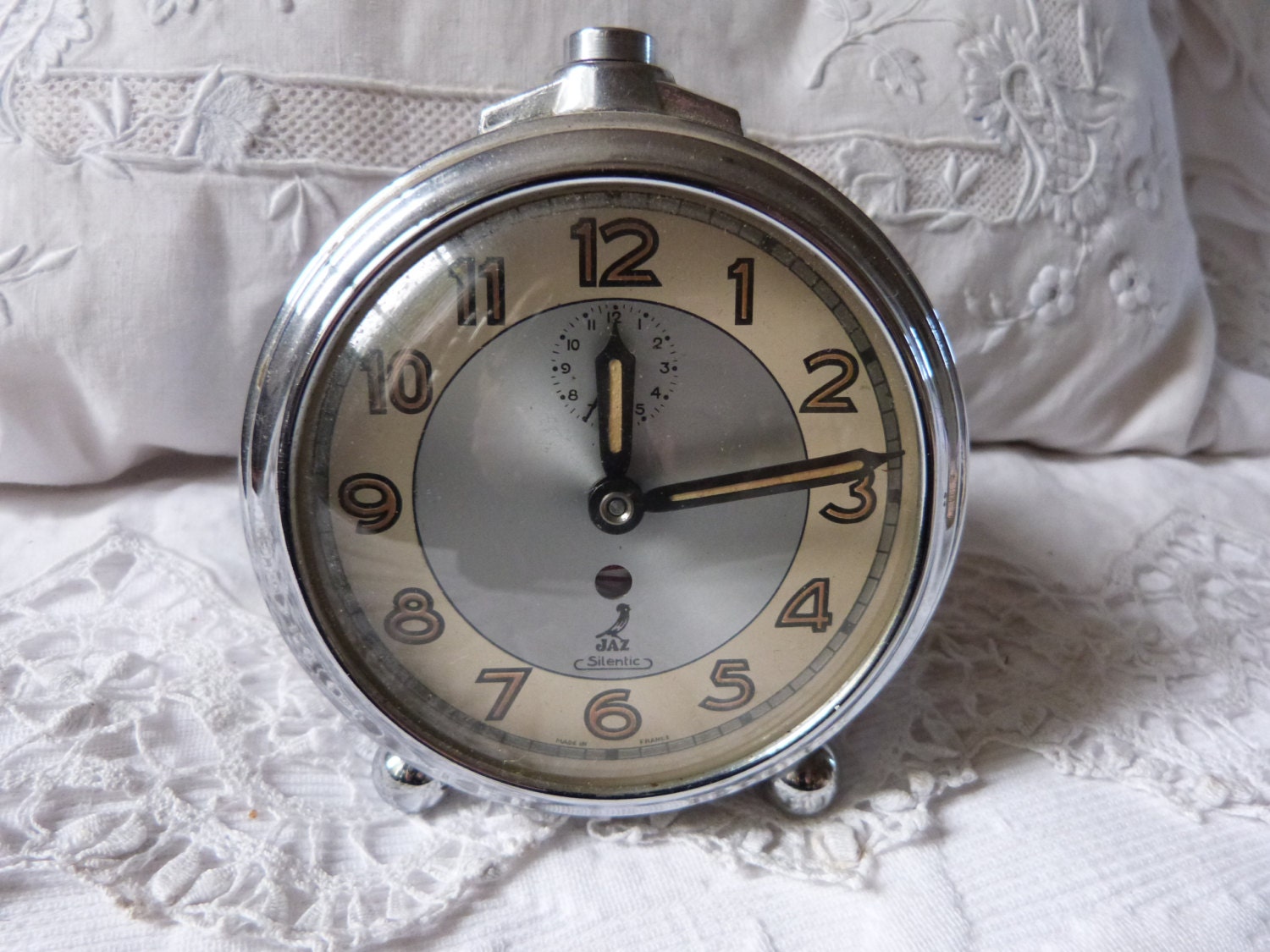 Antique French alarm clock vintage Jaz clock silentic retro