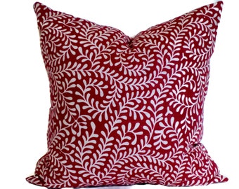 Annie Selke, Decorative Pillow, Accent Pillow, Pillow Cover, 18x18, 20x20, Raspberry Swirled Branches, Throw Pillow