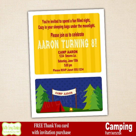 Camping Party Invitation, Digital Invitation, Camping Birthday Invite, Printable Invitation, Camping Party Printables Il_570xn