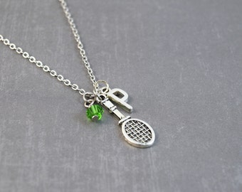 Tennis Racket Necklace - Swarovski Tennis Necklace - Tennis Party - Personalized Necklace - Tennis Jewelry - Sports Jewelry - Tennis Racket