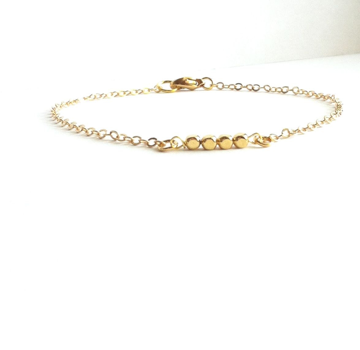 Thin Gold Bracelet with Gold Plated Square Beads Simple Gold