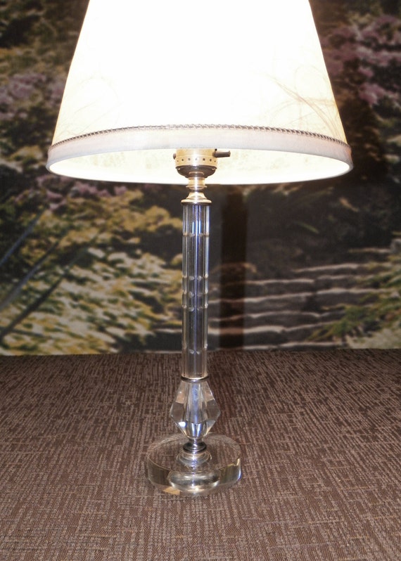 Lamp Small Crystal Candlestick with Cutwork Design and Beveled