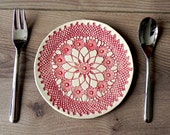 Rustic Ceramic Plate Red Lace Dessert Plate Unique Serving Plate