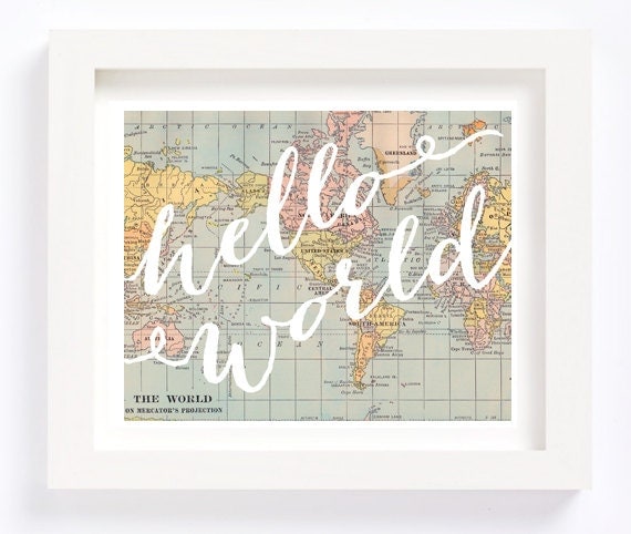 Printable Hello World Vintage World Map Kid's Room