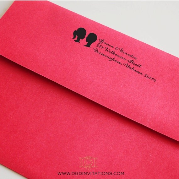 Bride & Groom Love Cute Silhouette Newlywed Wedding Couple Wood Handle Rubber or self inking Address Stamp - CL005 Il_570xn