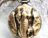 Elephant pocket watch,  Men's elephant pocket watch with tiger eye beads adorning chain