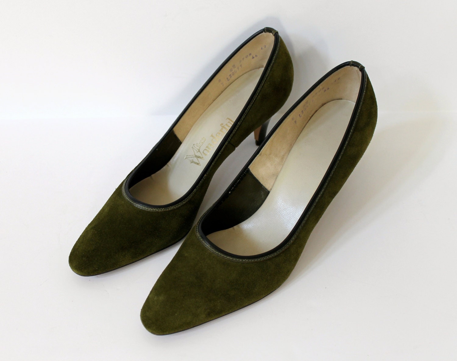 SALE / 1960s Dark Olive Green Suede Pumps / by AbslewtlyVintage