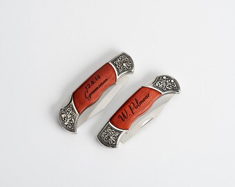 2, Groomsmen Gift, Personalized Hunting and Pocket Knife, Engraved Gift, Personalized Graduation Gift, Rosewood, 2 Knives