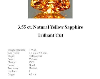 Synthetic Sapphire - Beautiful 3.55 Carat Yellow Trillion Cut Synthetic Sapphire...