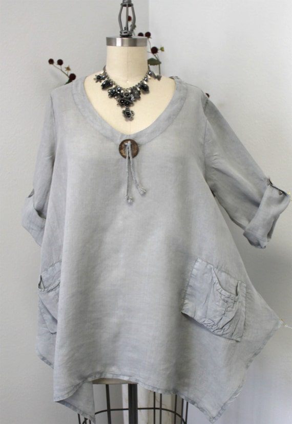 Gotta have Summer New Linen Oversized designer Lagenlook Tunic top with Front Pockets