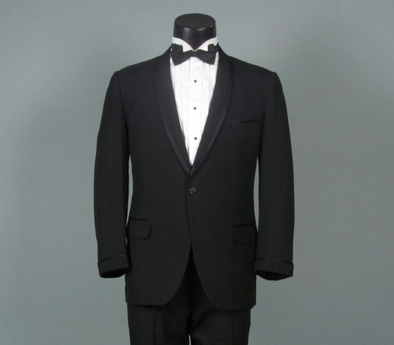 Vintage 1960 Mens Tuxedo Suit Lightweight Black by jauntyrooster