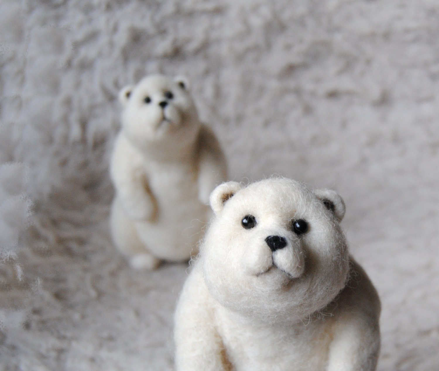 Pair Of Bears - Needle Felted Polar Bears - READY TO SHIP