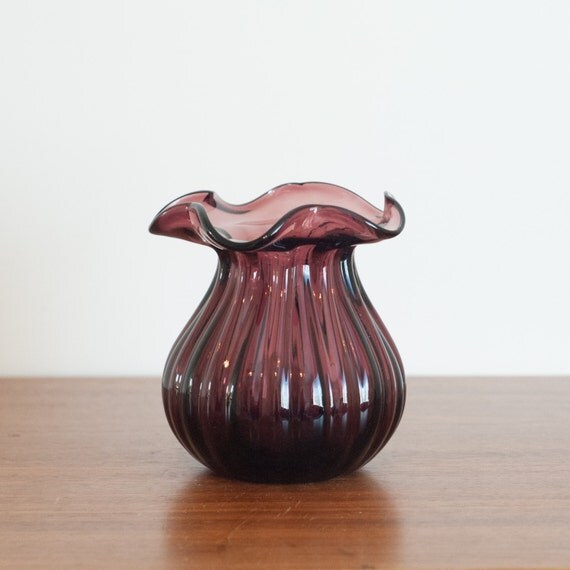 Amethyst glass fluted vase purple ruffle top art by CLYDEhome