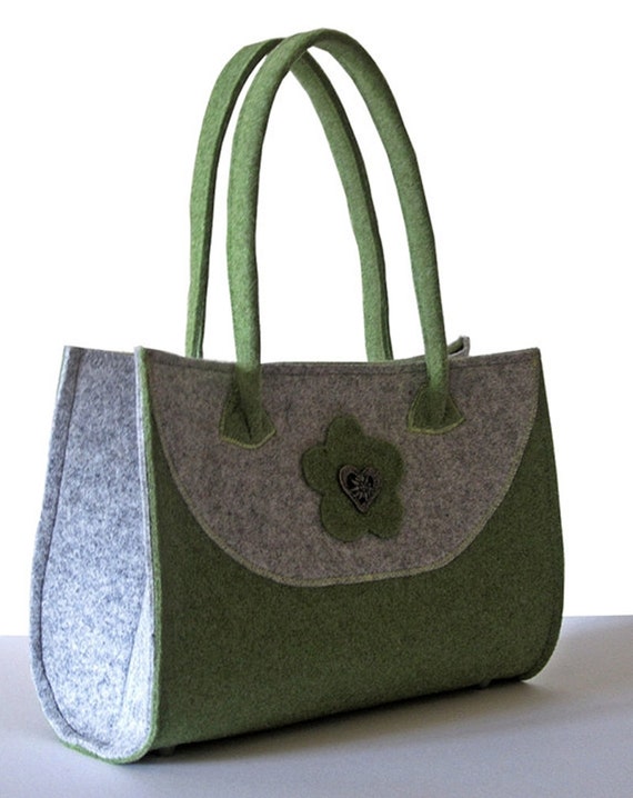 Items similar to Handbag Felt noble, Felt Purse green / gray on Etsy