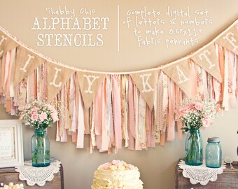 INSTANT DOWNLOAD Printable Alphabet Stencils for Fabric Banner Pennant Garland Shabby Chic Vintage Birthday Baby Shower | PDF File