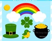 CIJ SALE - St. Patrick's Day Clip Art V1 - St. Patrick's Day Clipart - Cute, Rainbow, Four Leaf Clover, Leprechaun, Pot of Gold Il_170x135