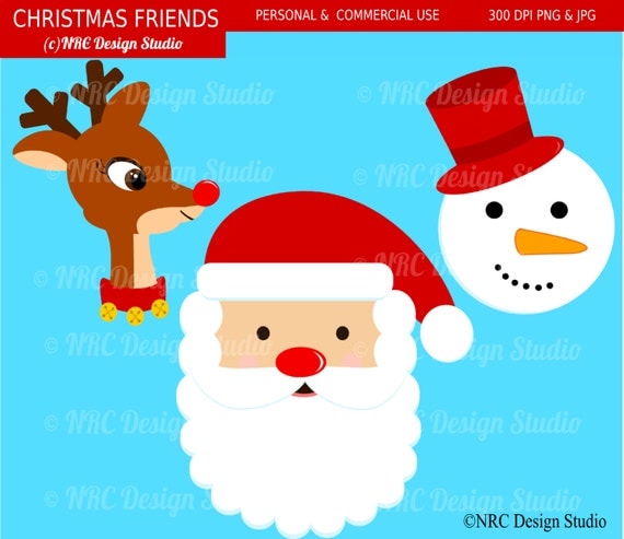 Cute Christmas Clip Art - Christmas Friends Clip Art - Santa, Reindeer, Snowman - Digital Christmas Clipart Il_570xn