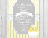 About to Hatch - Baby Shower Invitation - Easter Theme - Grey and Yellow Stripes and Chevron Stripes - DIY - Printable Il_170x135