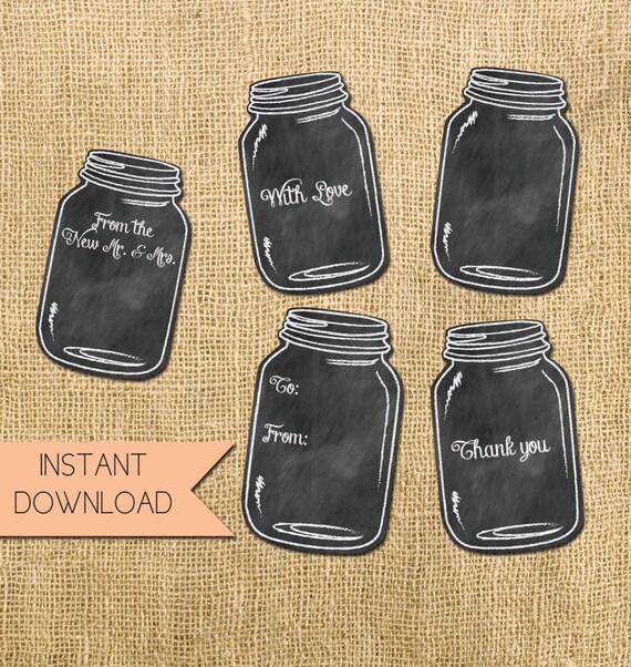 Mason Jar, Printable Chalkboard Tags Customization NOT Included