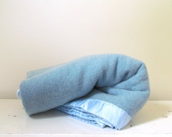 Vintage Kenwood Seafoam Green Wool Blanket, Canada 1950's