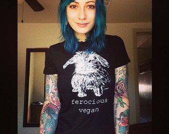 Vegan t-shirt // Ferocious Vegan // Screen printed / Womens pick your size - Small fitting shirt