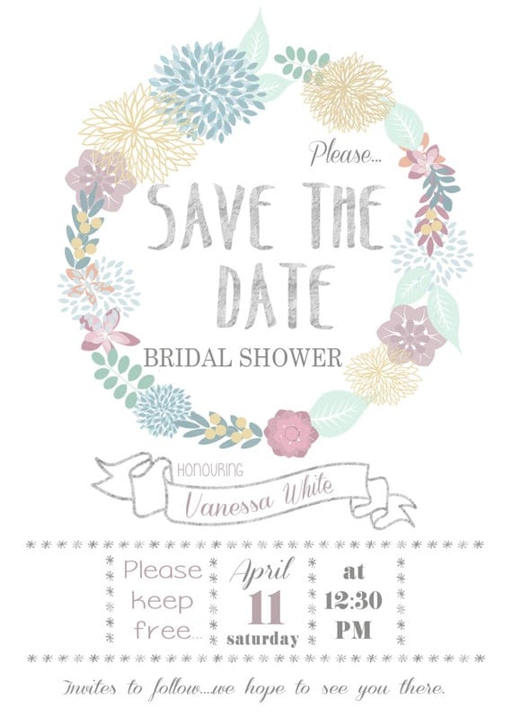 Printable Floral 'Save The Date' Bridal Shower 5x7