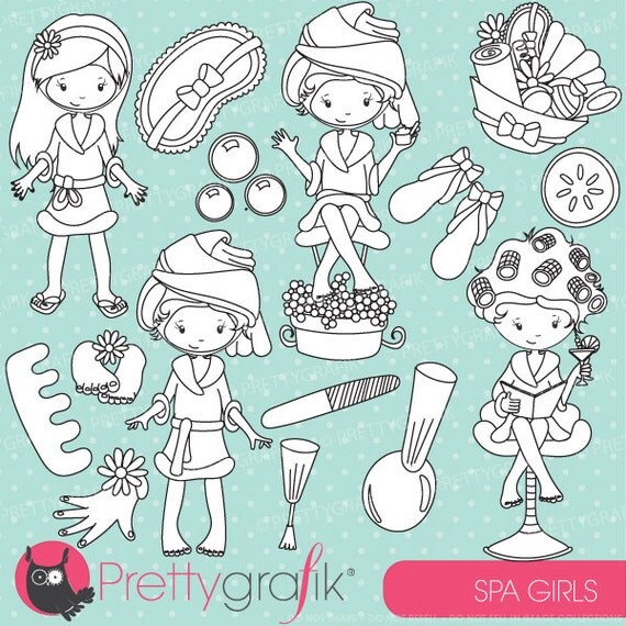 Spa girls party digital stamps for scrapbooking, commercial use, vector graphics, digital clip art, images, slumber party - DS694 Il_570xn