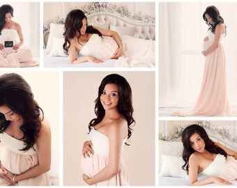 Miley Ombre Gown • Maternity Gown • Multi-layer Chiffon Dress • Split Front Maternity Dress • Chiffon Maternity Gown