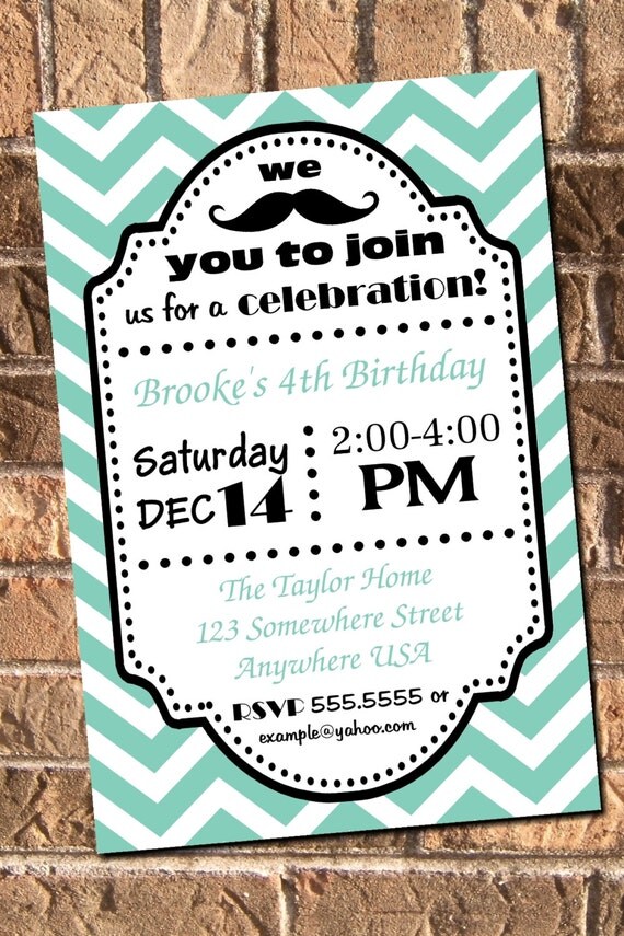 19 Color Choices Chevron Mustache Bash Celebration Birthday Invitation Printable Il_570xn