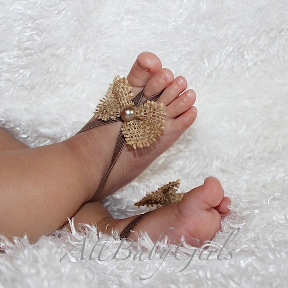 Tan Baby Sandals Baby Barefoot Sandal Baby Shoes by AllBabyGirls