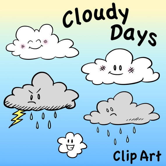 Cloud Characters Clip Art Cloudy Days Clipart Digital by pigknit