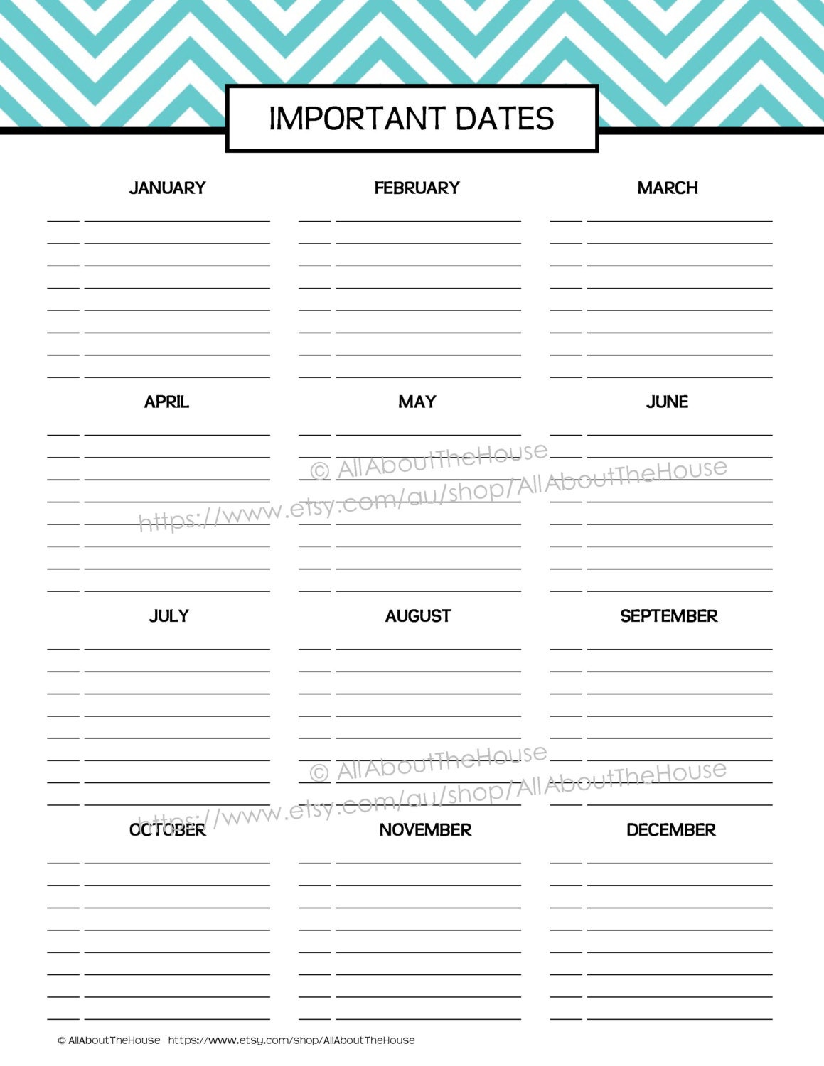 Important Dates Printable Special Planner 2014 2015 day
