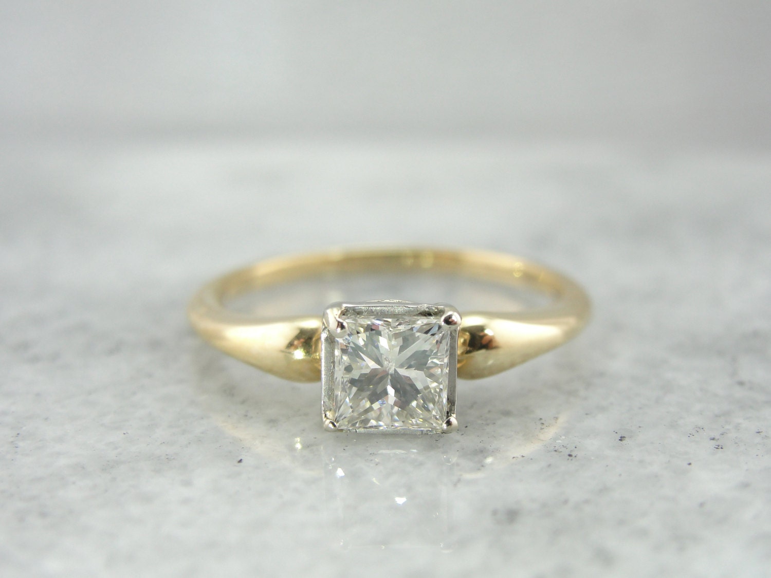 Modern Square Cut Diamond in Vintage Two Tone Gold Engagement