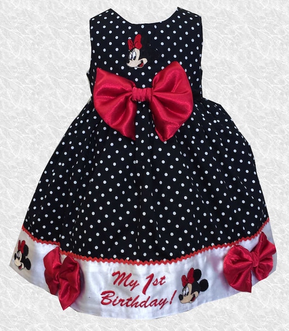 Black & White Polka Dot Minnie Mouse First Birthday Dress 12